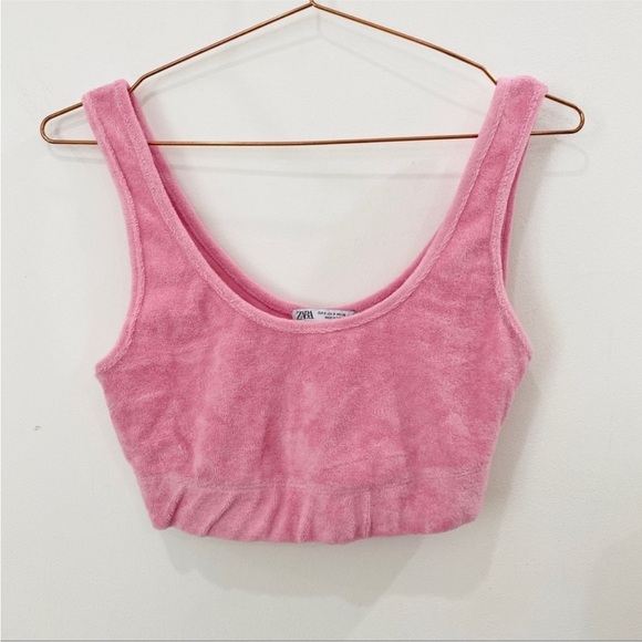 Zara hot pink terry crop top - Picture 3 of 4